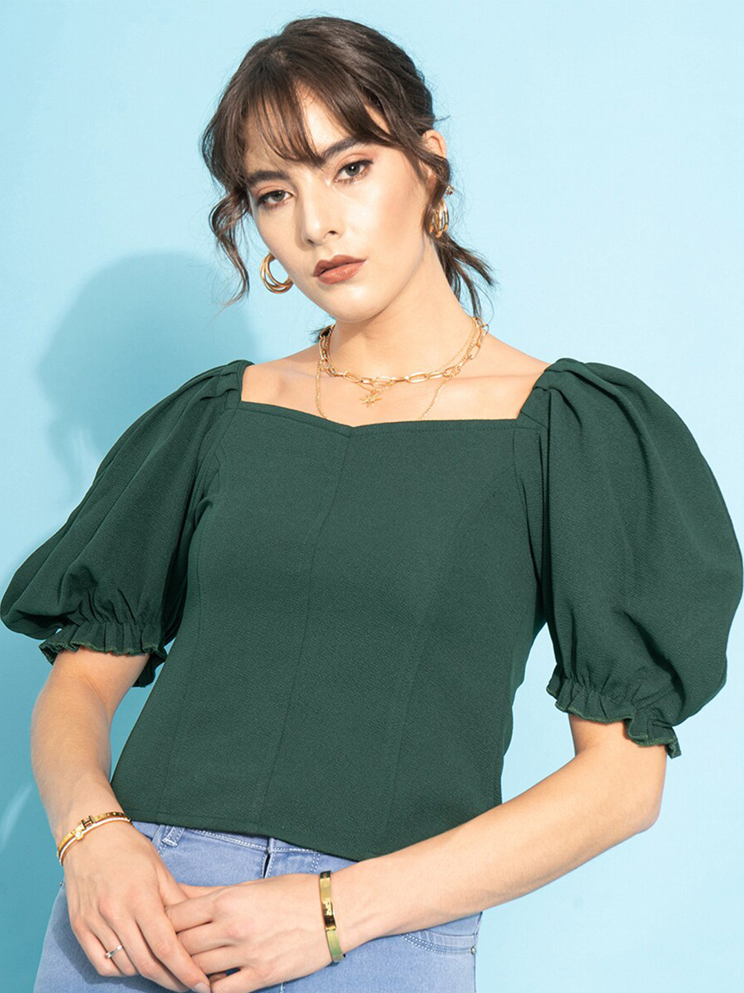

Purple Feather Green Off-Shoulder Bardot Top