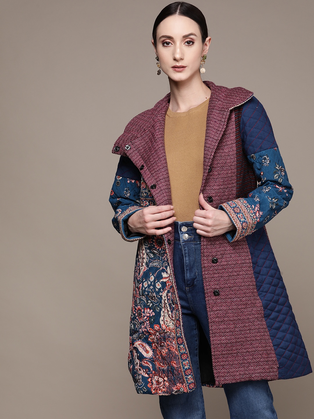 

Ritu Kumar Women Floral Longline Tailored Jacket, Blue