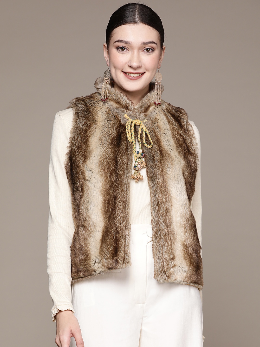

Ritu Kumar Women Brown Suede Open Front Jacket