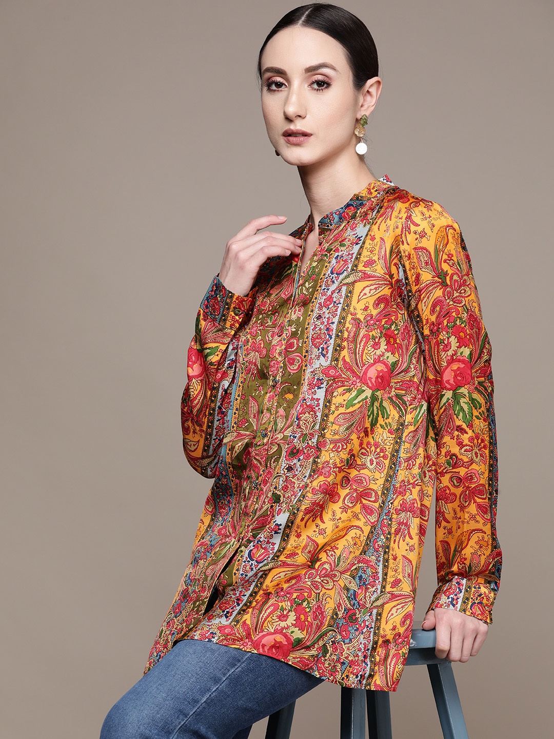 

Ritu Kumar Women Relaxed Ethnic Print Satin Casual Shirt, Multi