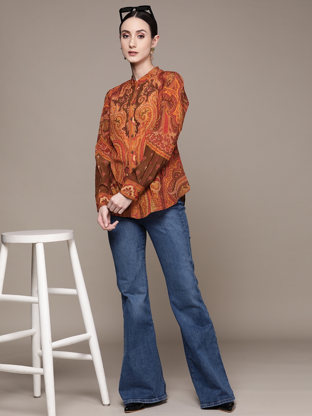 

Ritu Kumar Women Relaxed Ethnic Print Casual Shirt, Rust