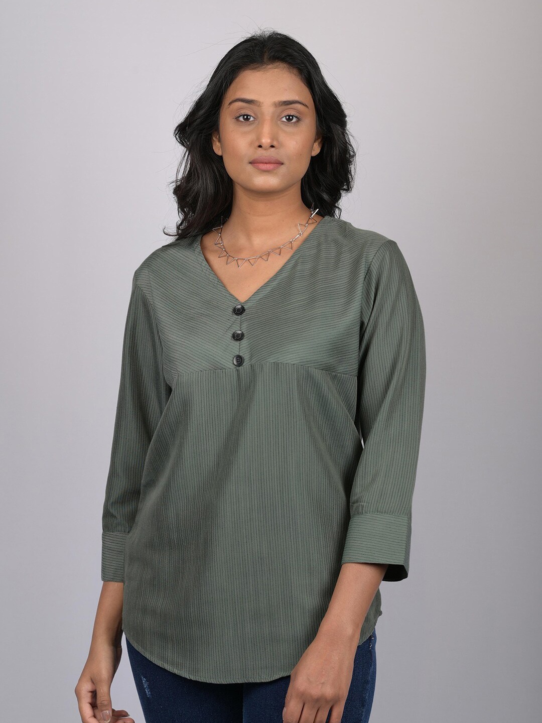 

OWO THE LABEL Striped V-Neck Top, Green