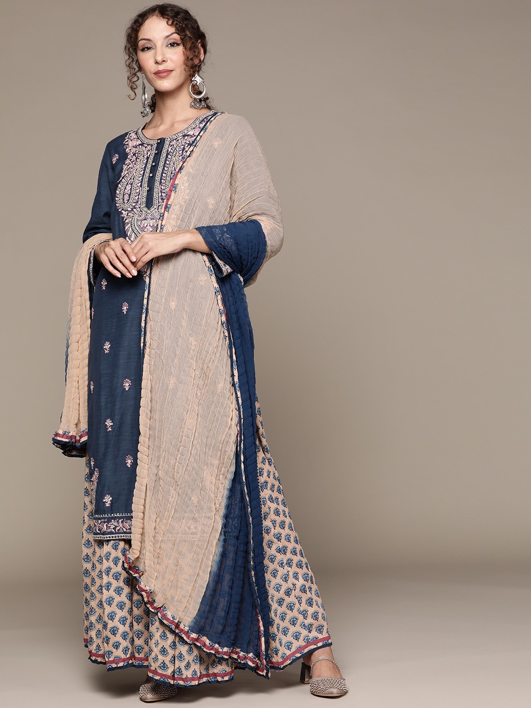 

Ritu Kumar Women Blue Floral Embroidered Kurta Set