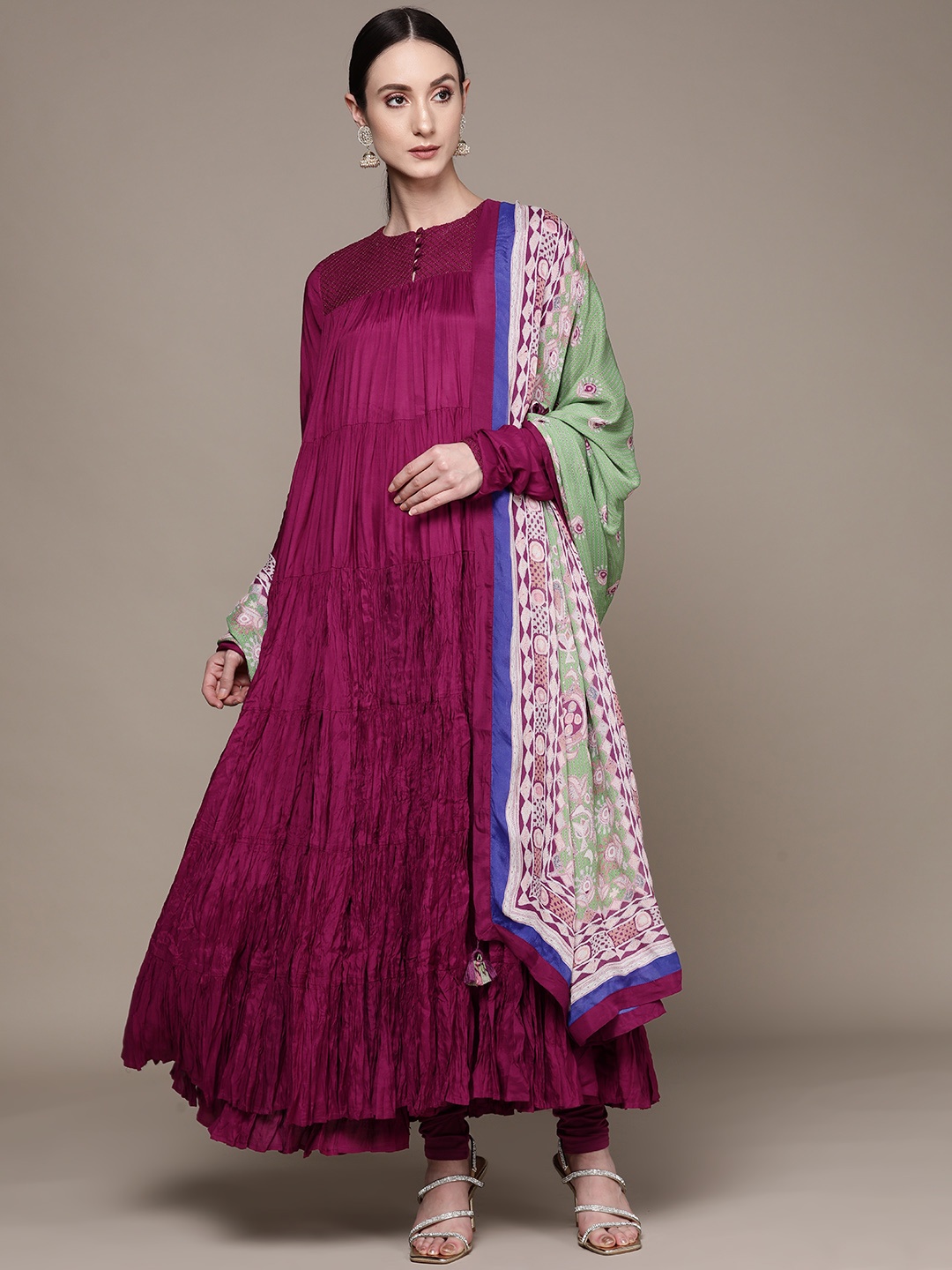 

Ritu Kumar Women Purple Empire Thread Work Kurta With Dupatta