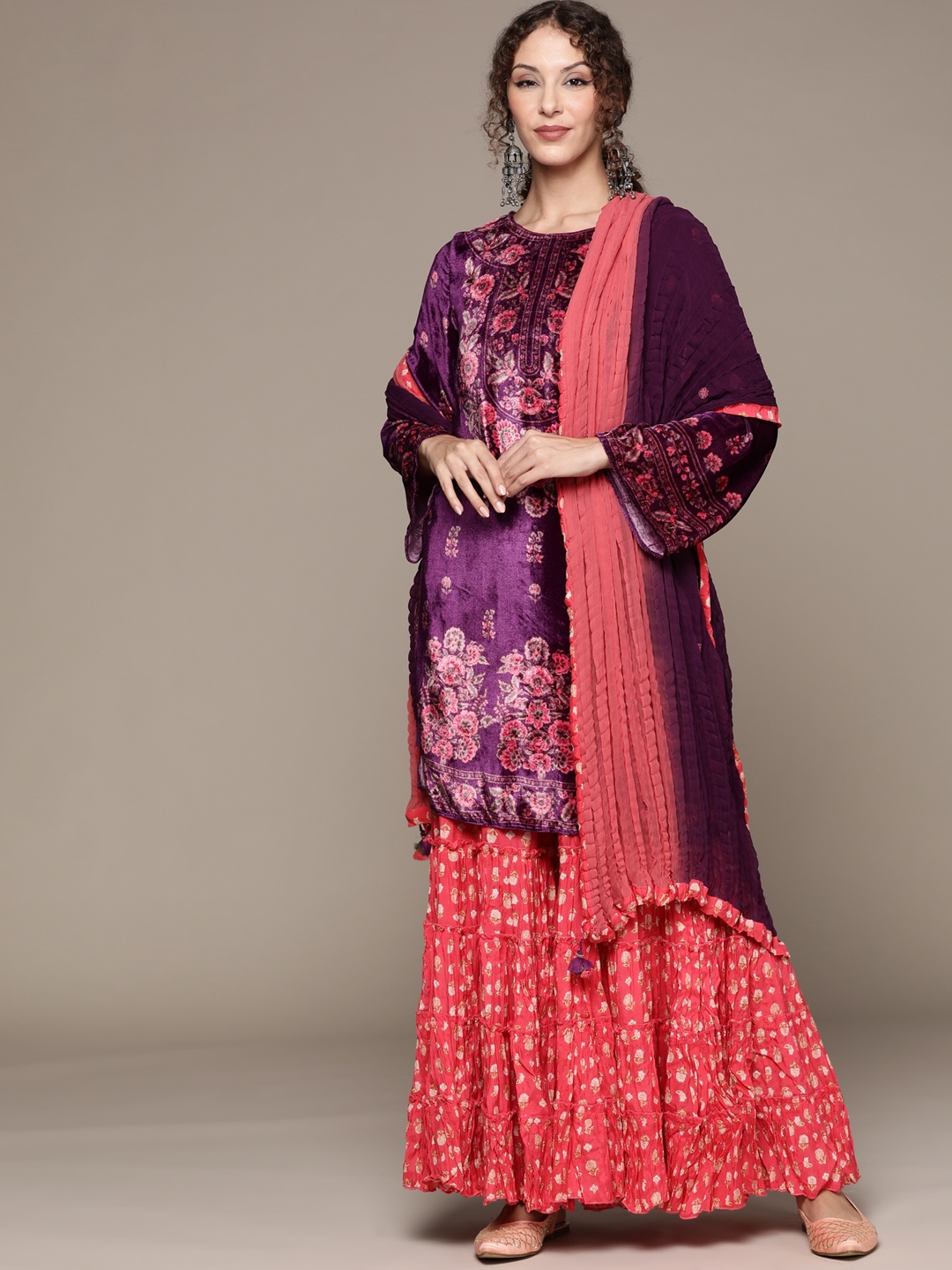 

Ritu Kumar Women Purple Floral Printed Kurta Set