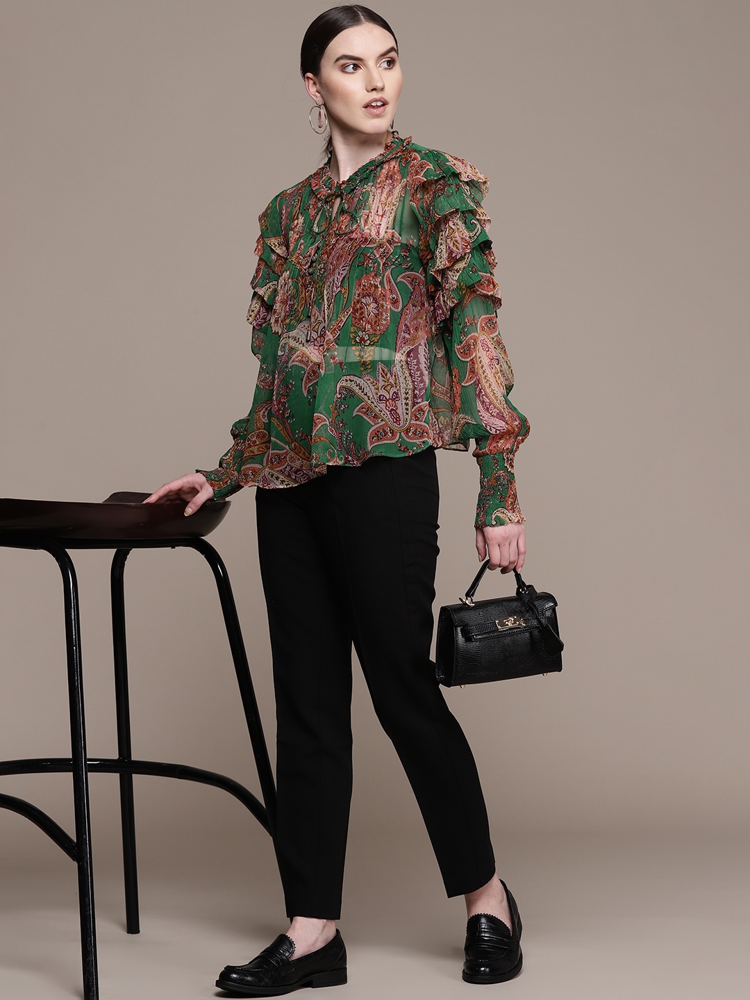 

Ritu Kumar Green & Red Floral Printed Kurti
