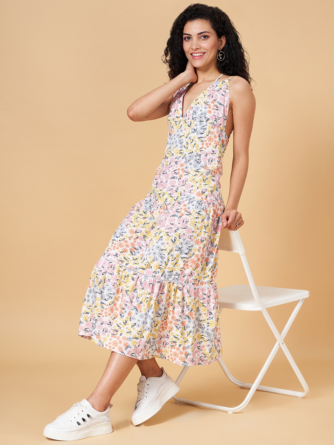 

People Multicoloured Floral Empire Midi Dress, Multi