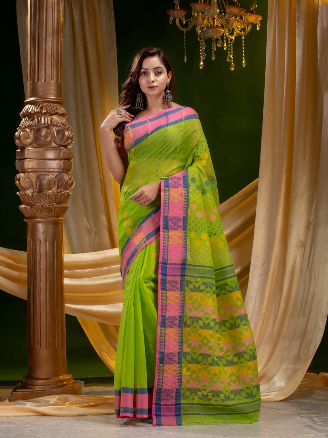

Mitera Green & Pink Pure Cotton Saree