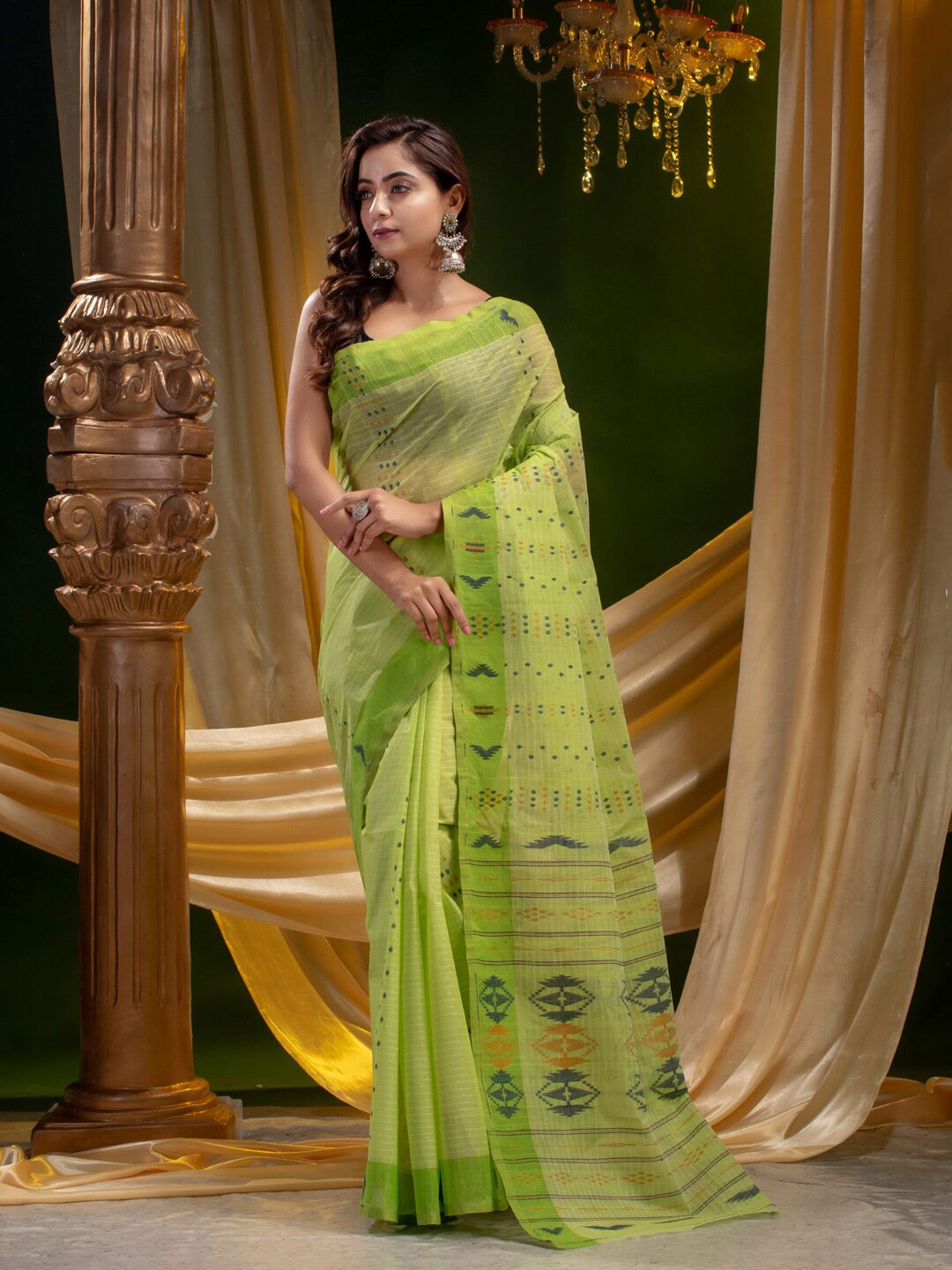 

Mitera Green & Yellow Printed Pure Cotton Saree
