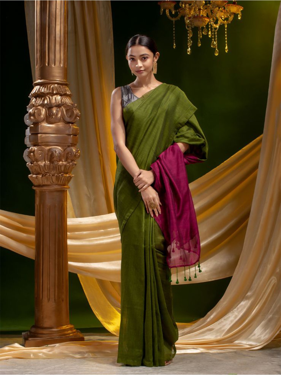

Mitera Green & Pink Pure Cotton Saree