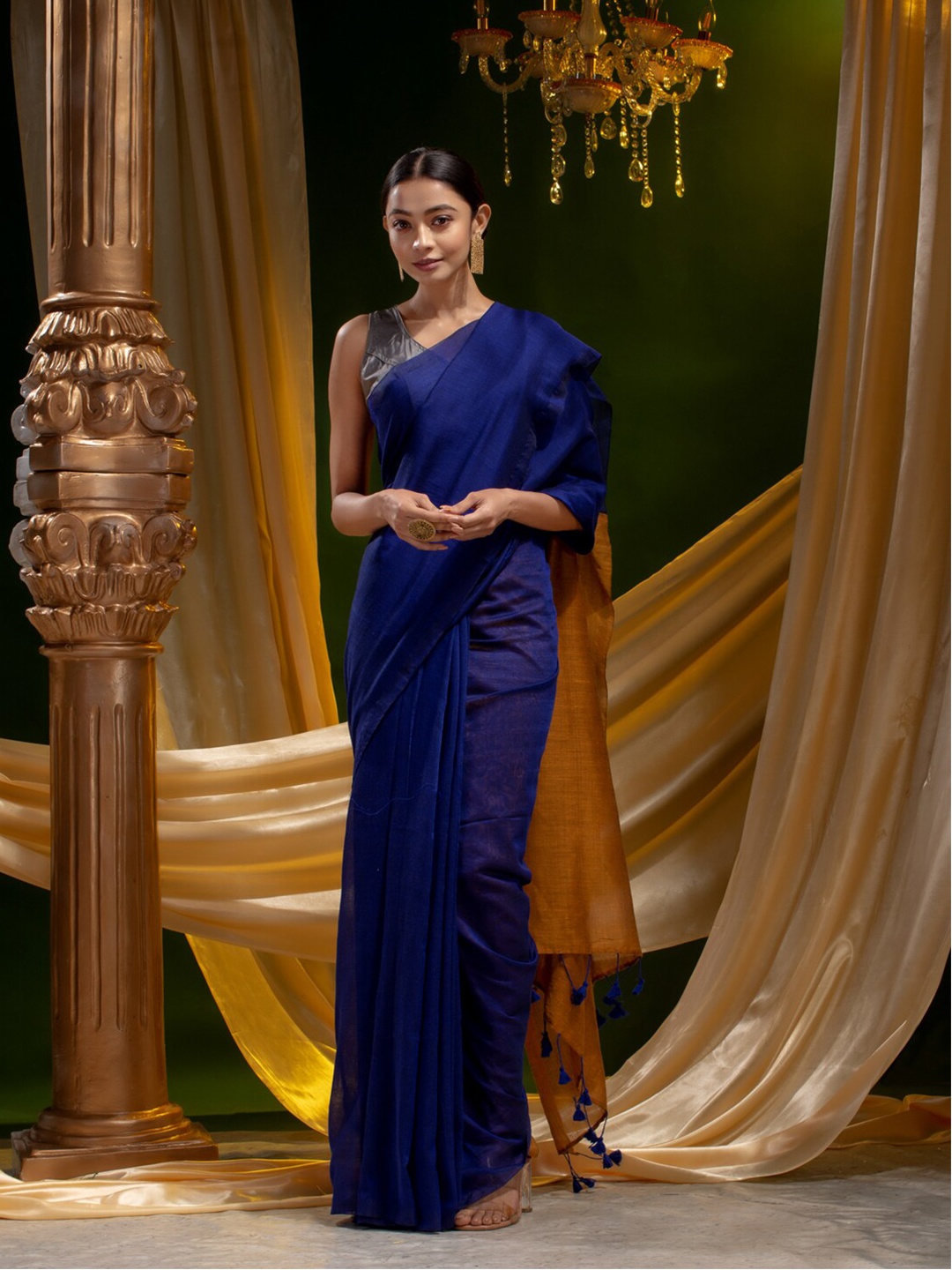 

Mitera Blue & Mustard Pure Cotton Saree