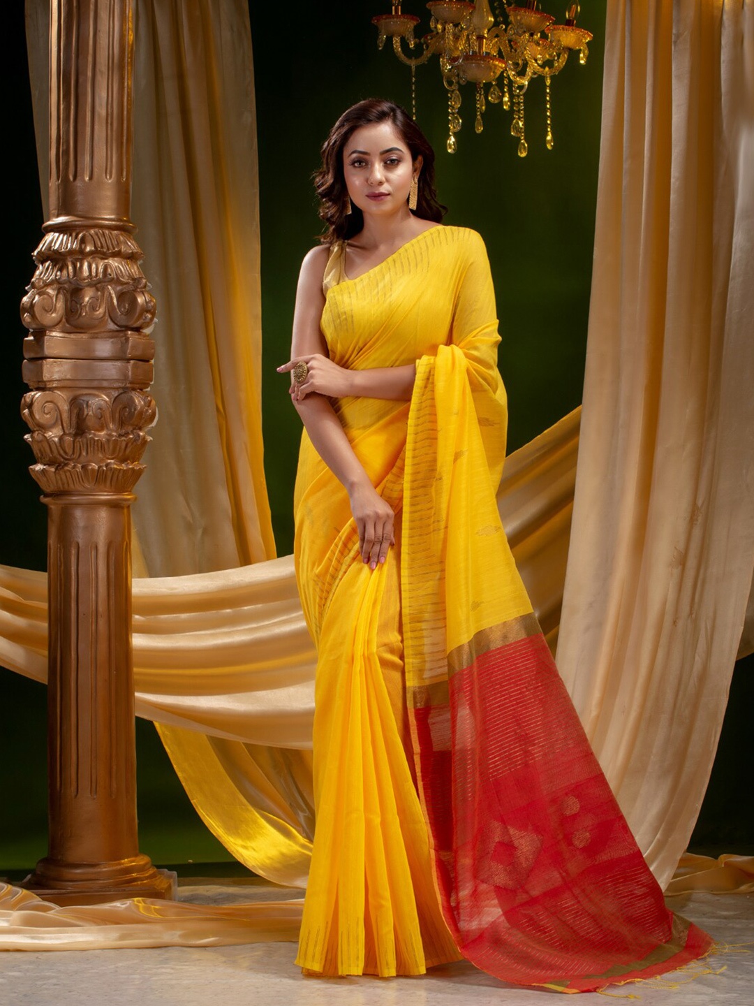 

Mitera Yellow & Red Silk Cotton Saree