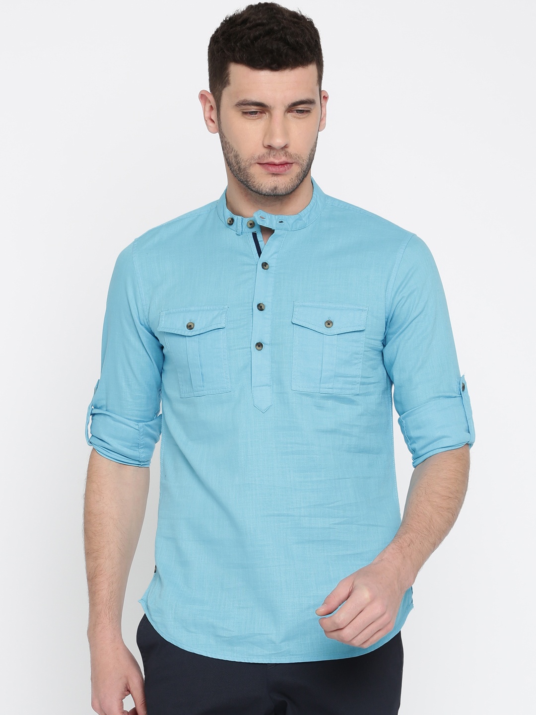 

The Indian Garage Co Men Blue Solid Straight Kurta