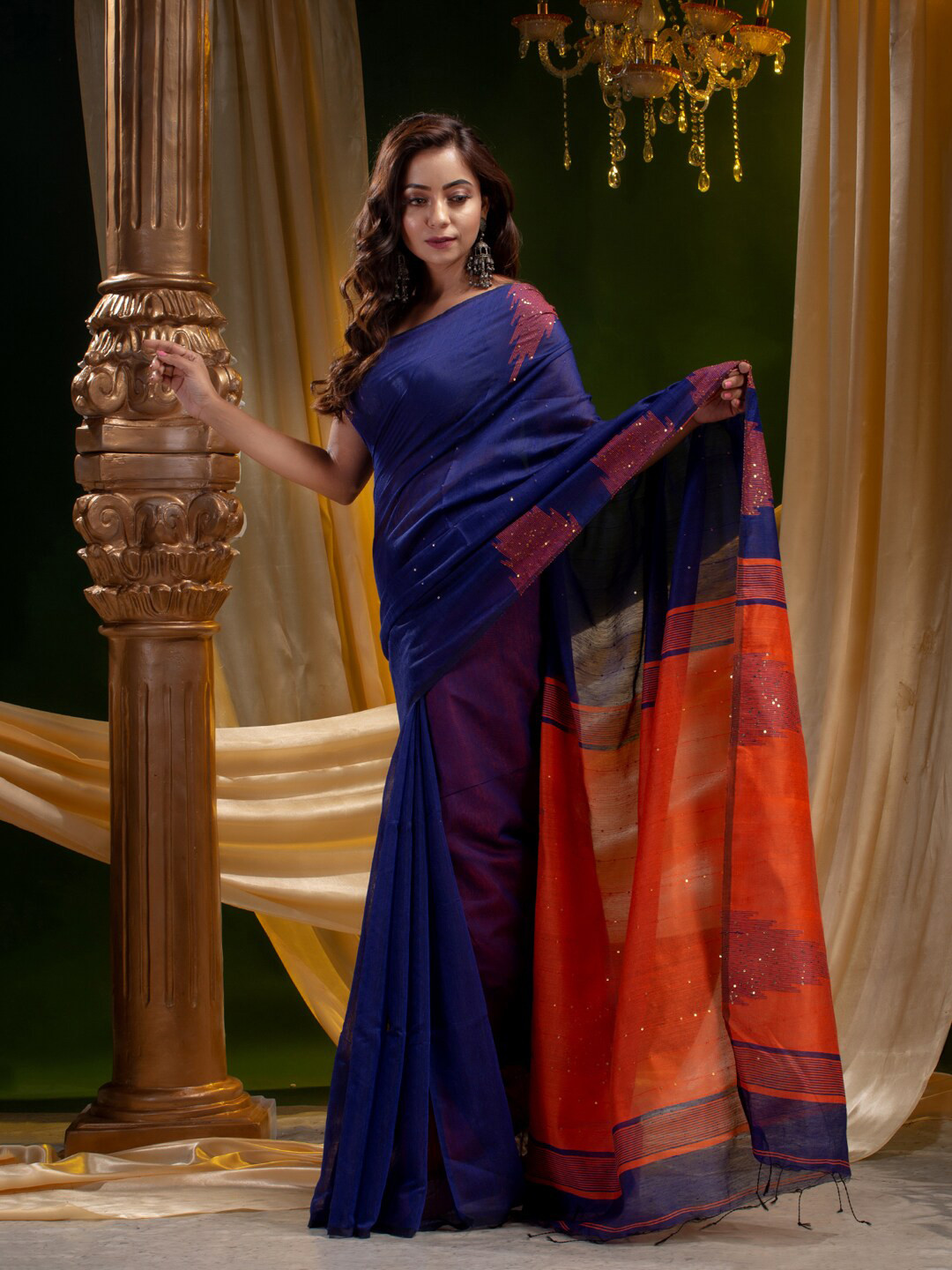 

Mitera Blue & Red Woven Design Silk Cotton Saree