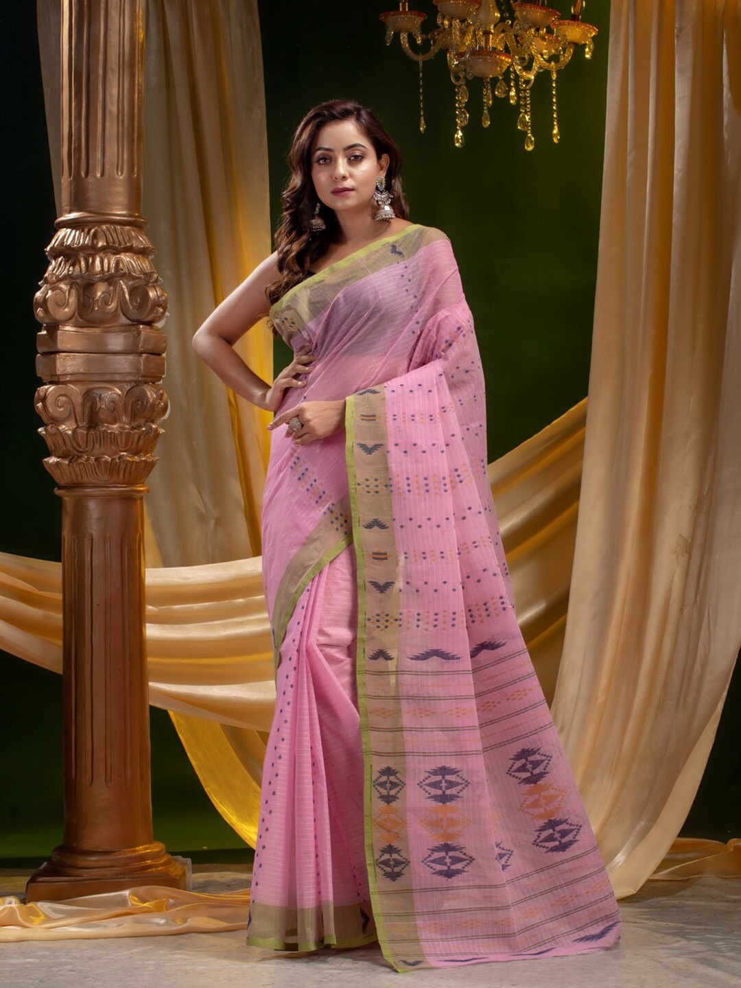 

Mitera Pink Woven Design Pure Cotton Saree
