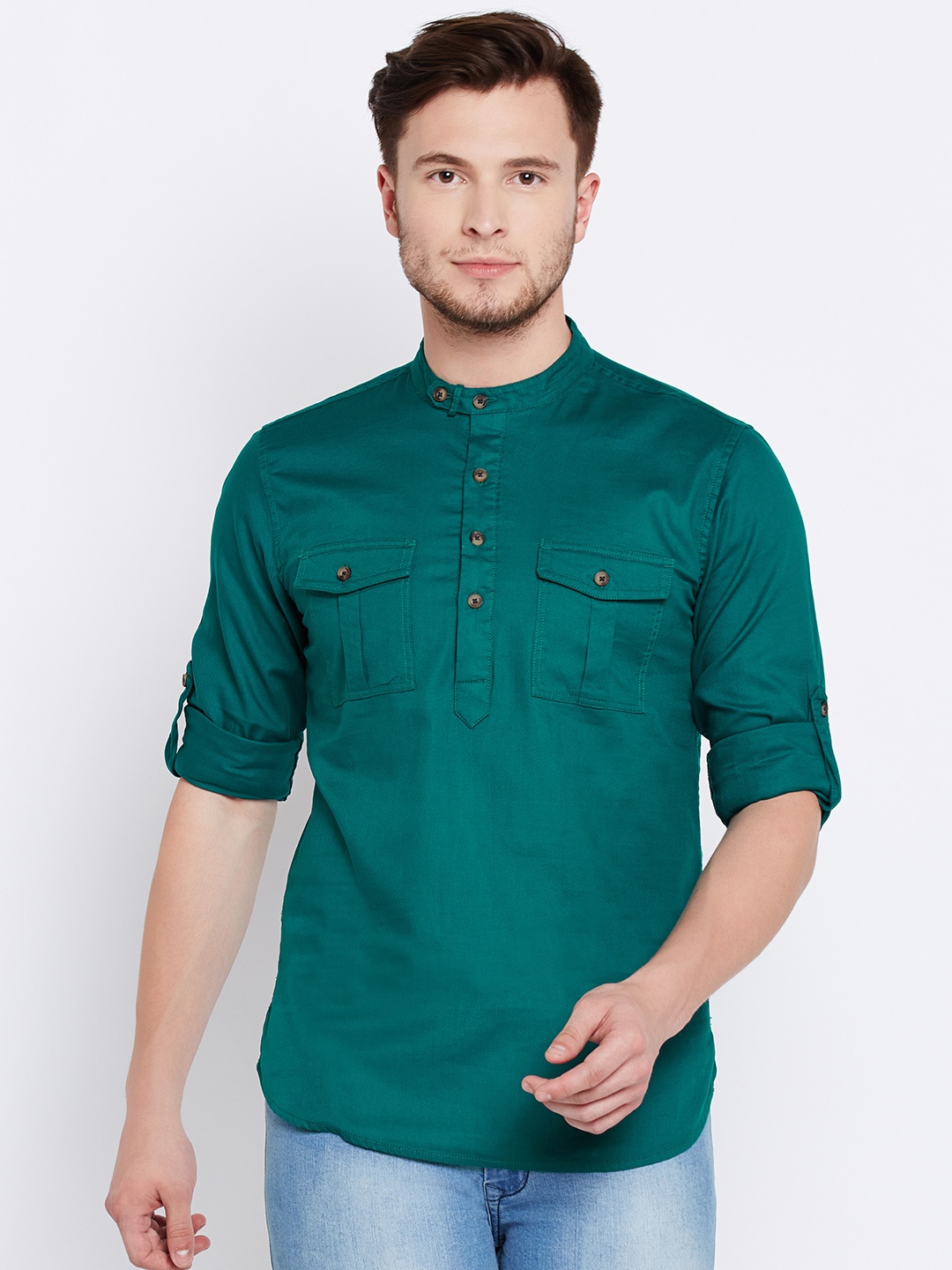 

The Indian Garage Co Men Green Solid Straight Kurta