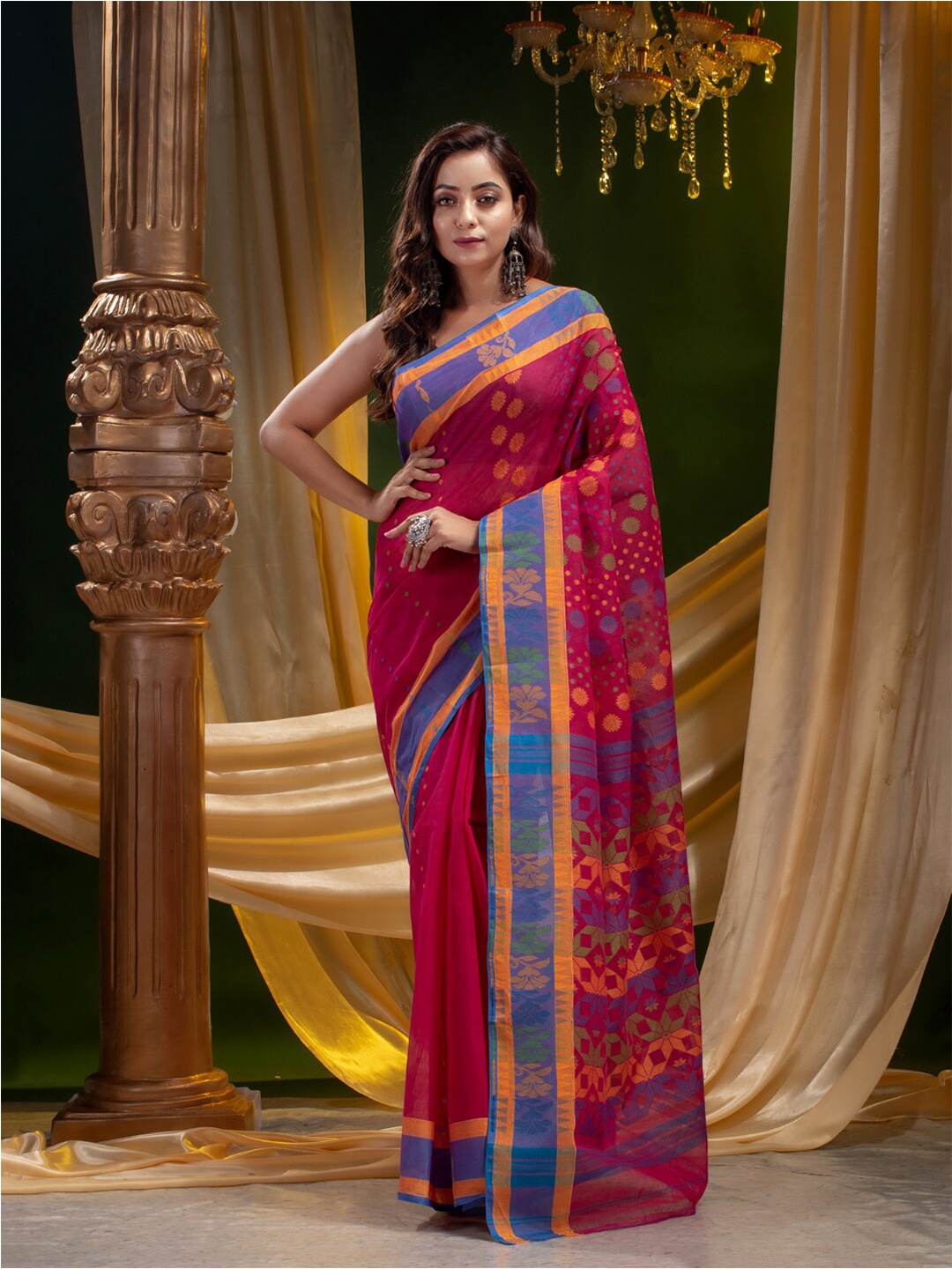 

Mitera Magenta & Blue Ethnic Motifs Pure Cotton Saree