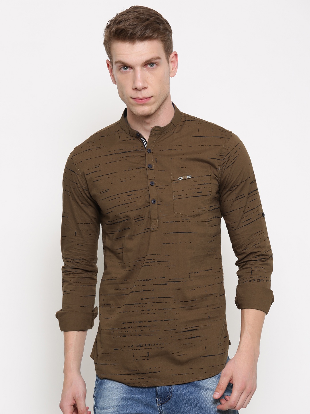 

The Indian Garage Co Men Brown Printed Straight Kurta