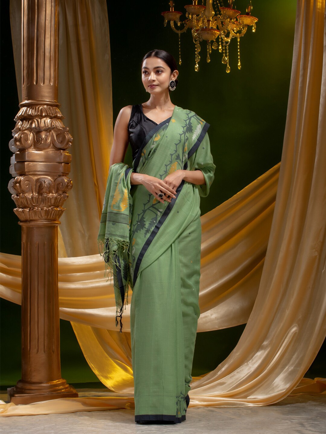 

Mitera Green & Yellow Pure Cotton Saree