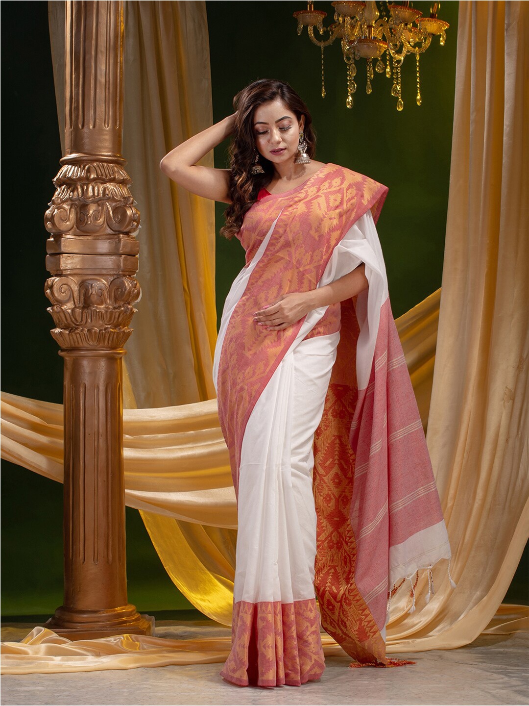 

Mitera White & Red Pure Cotton Saree