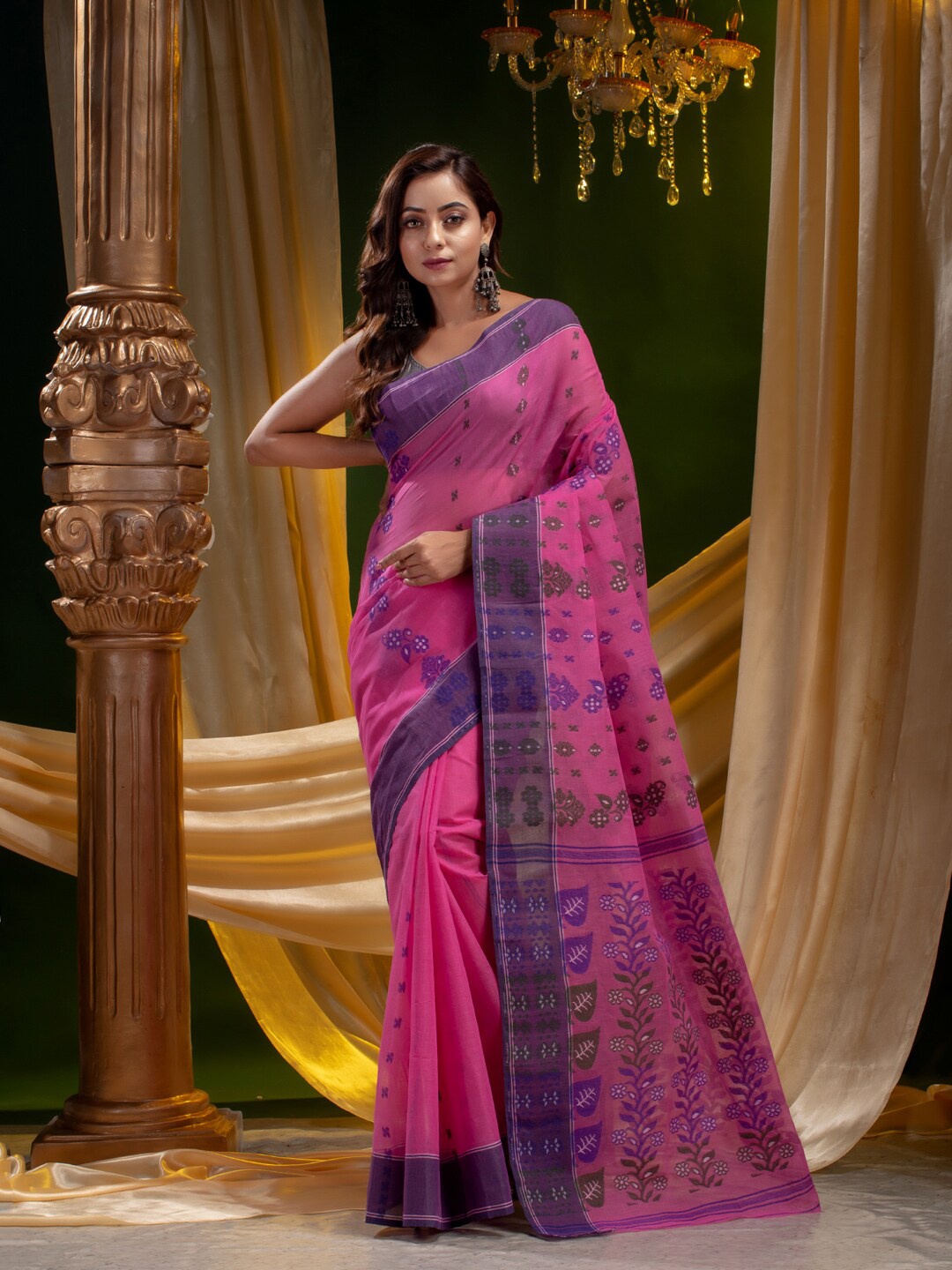 

Mitera Pink & Blue Floral Pure Cotton Saree