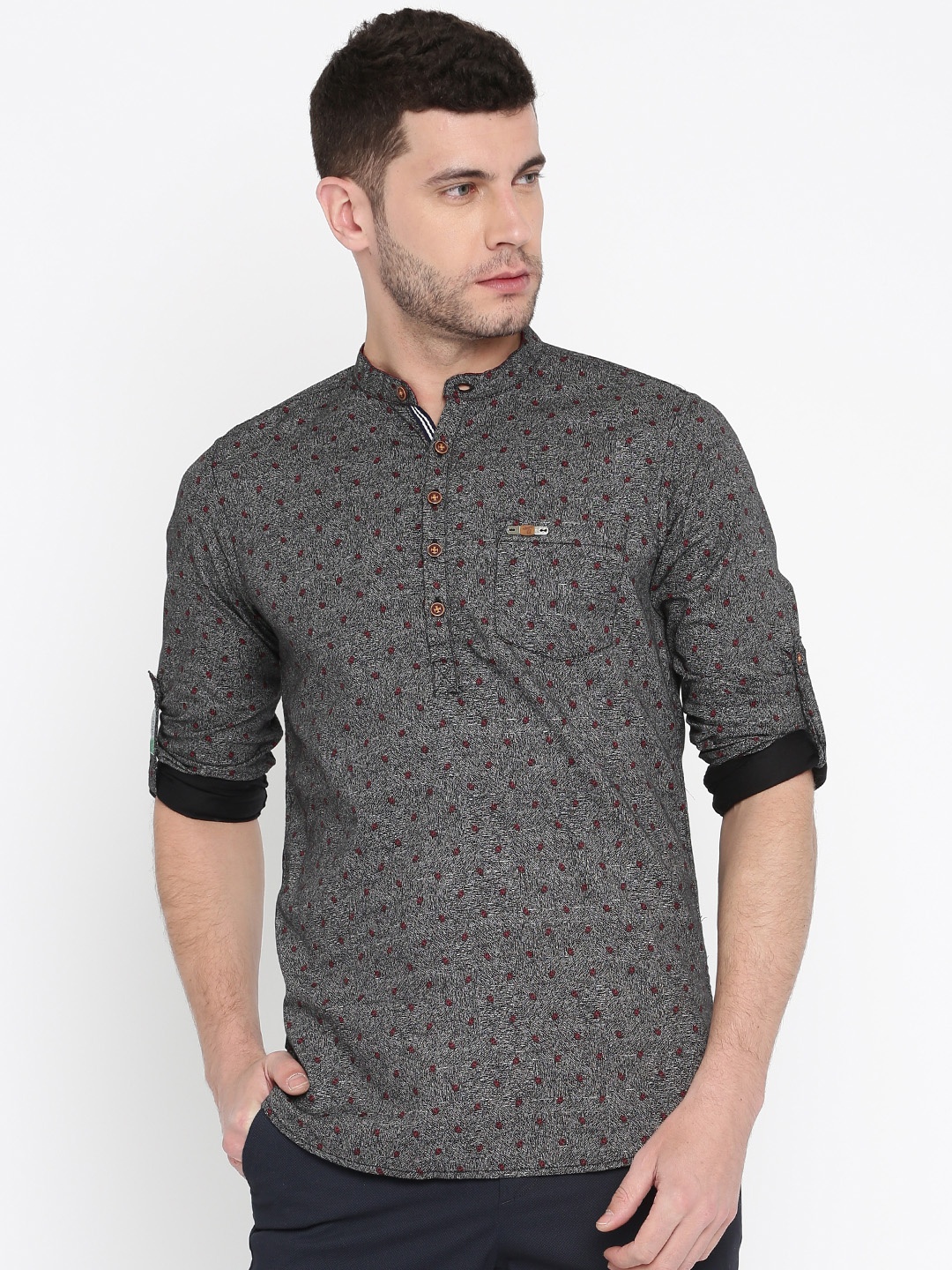 

The Indian Garage Co Men Black Printed Straight Kurta