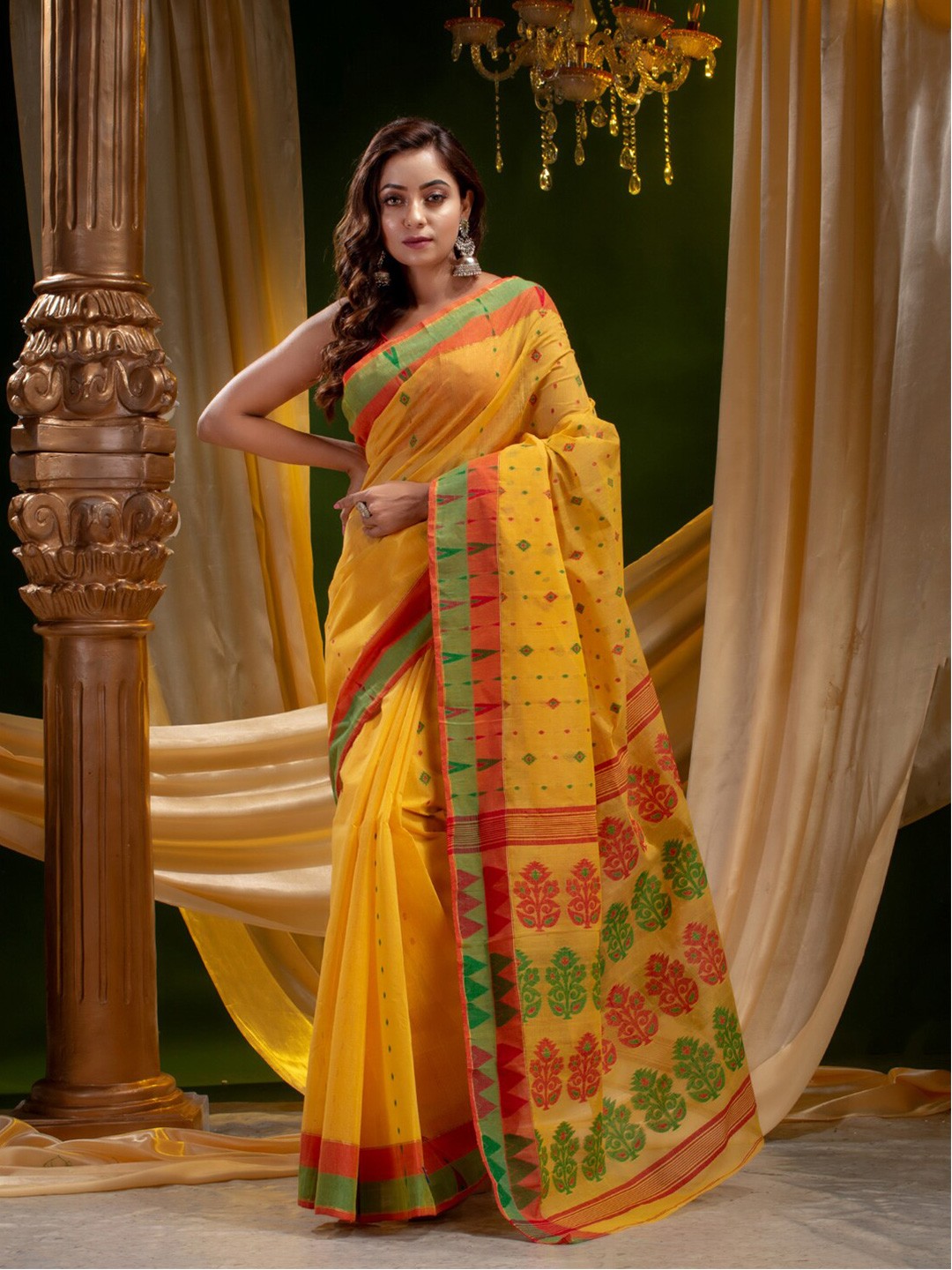 

Mitera Yellow & Red Ethnic Motifs Pure Cotton Saree