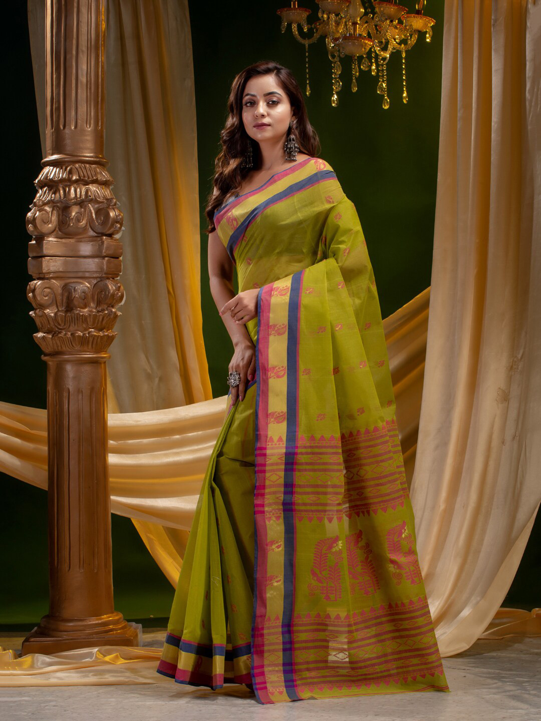 

Mitera Green & Blue Woven Design Pure Cotton Saree