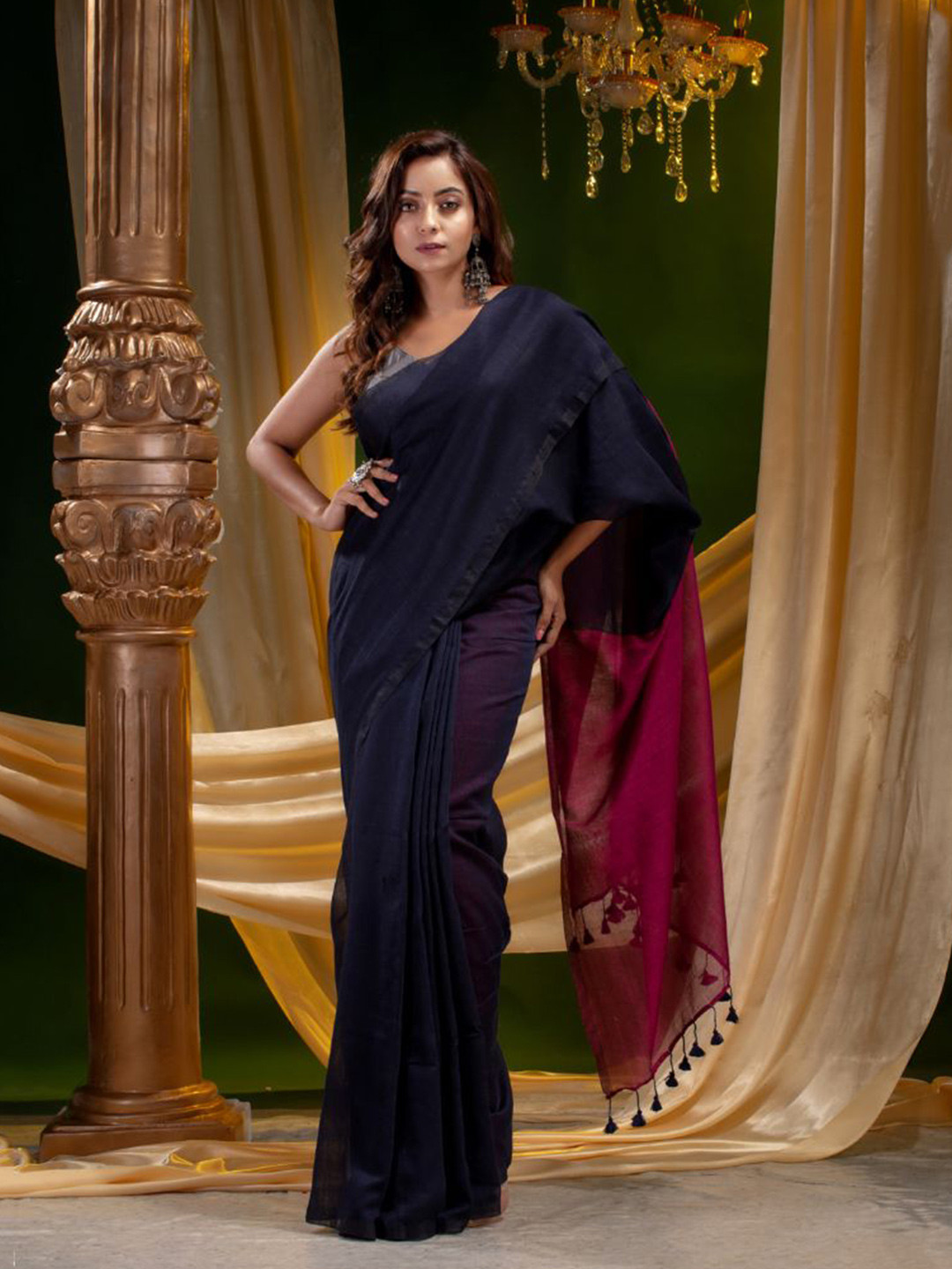 

Mitera Blue & Magenta Pure Cotton Saree