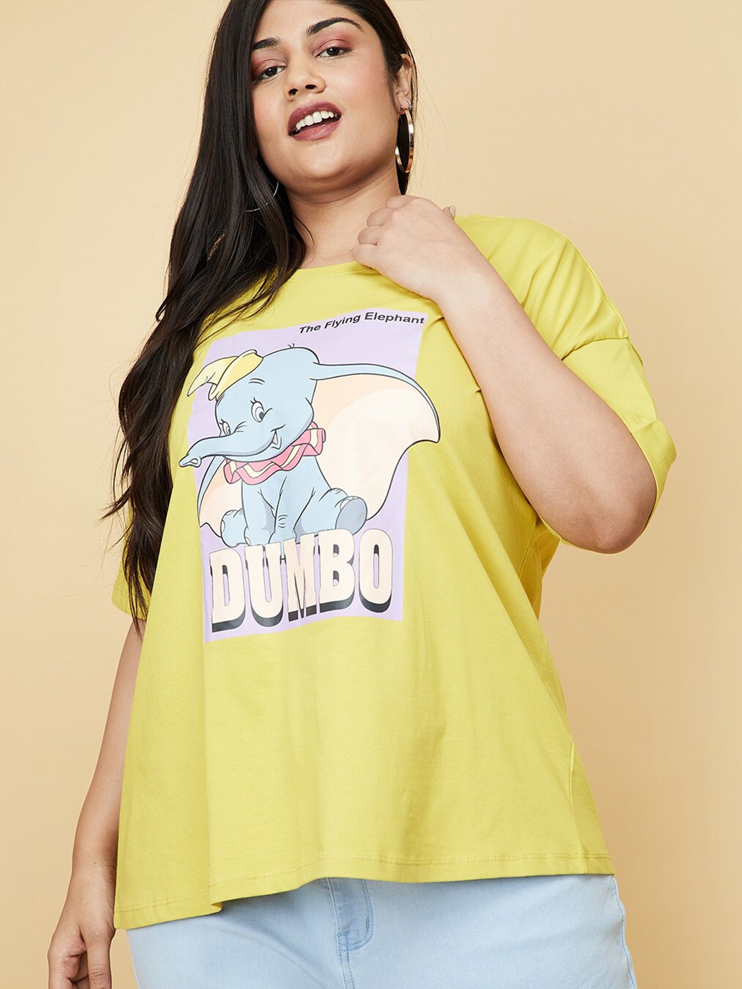 

max Women Mustard Yellow Typography Printed Pure Cotton T-shirt