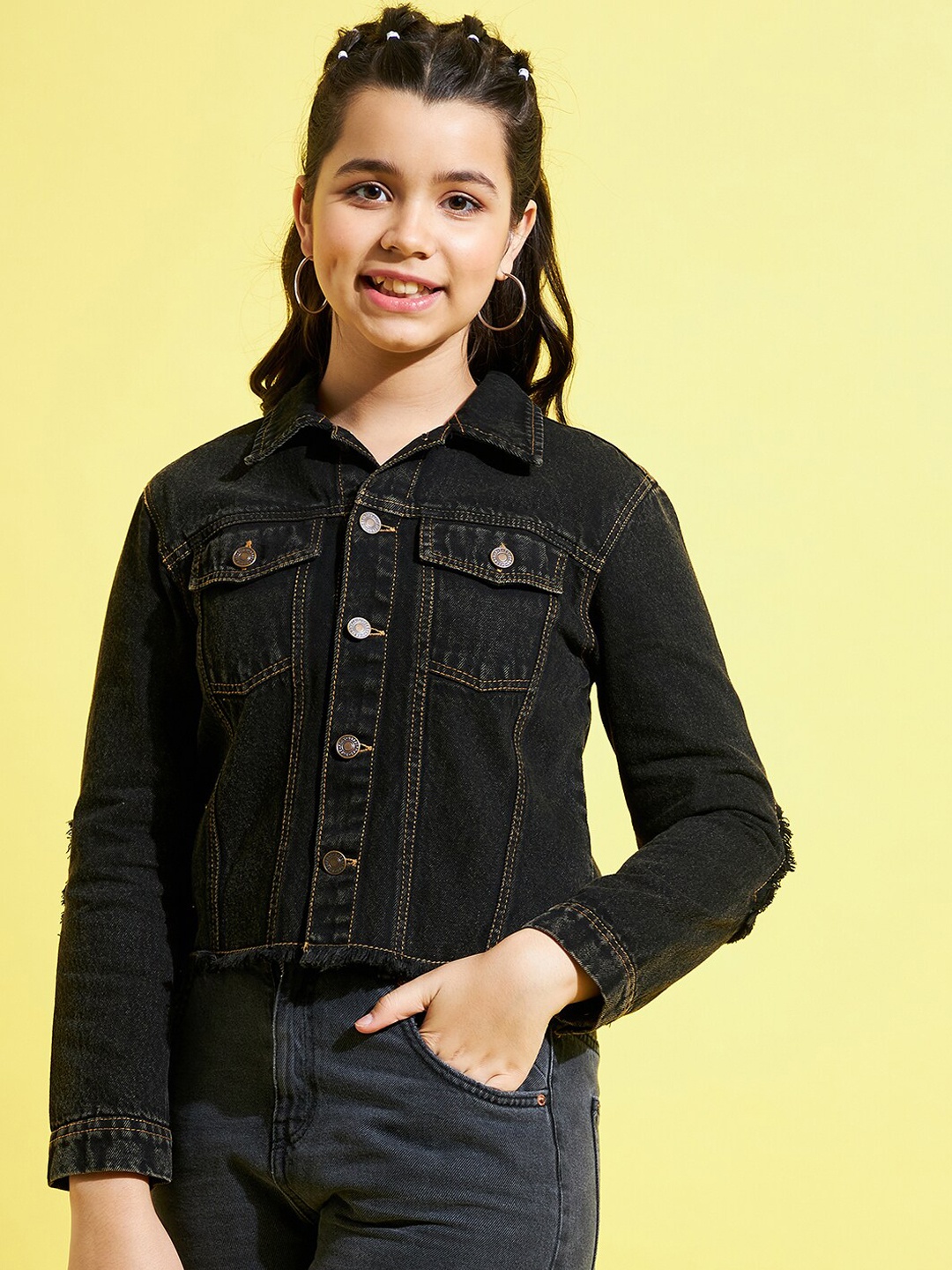 

Noh Voh - SASSAFRAS Kids Girls Black Washed Denim Jacket