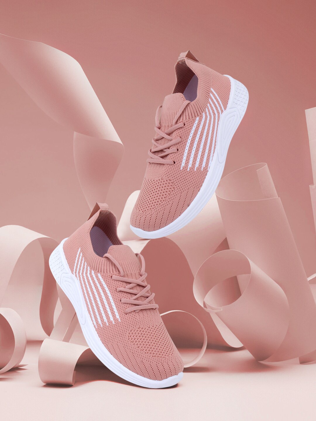 

Champs Women Peach-Coloured Woven Design Sneakers