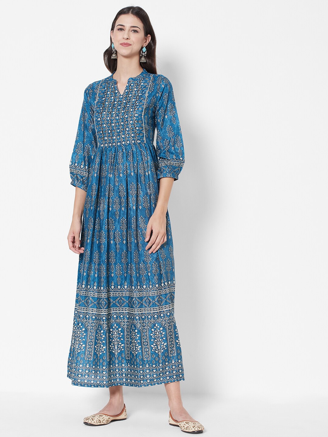 

HEEPOSH Women Blue Ethnic Bohemian Motifs Maxi Dress
