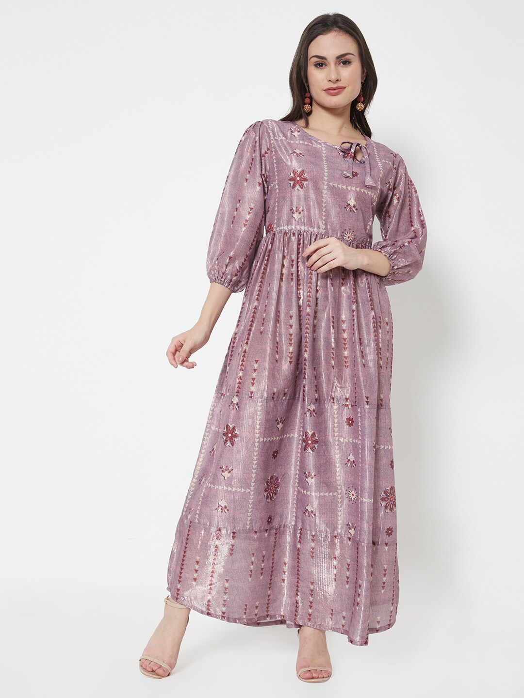 

HEEPOSH Pink & Brown Floral Printed Maxi Dress
