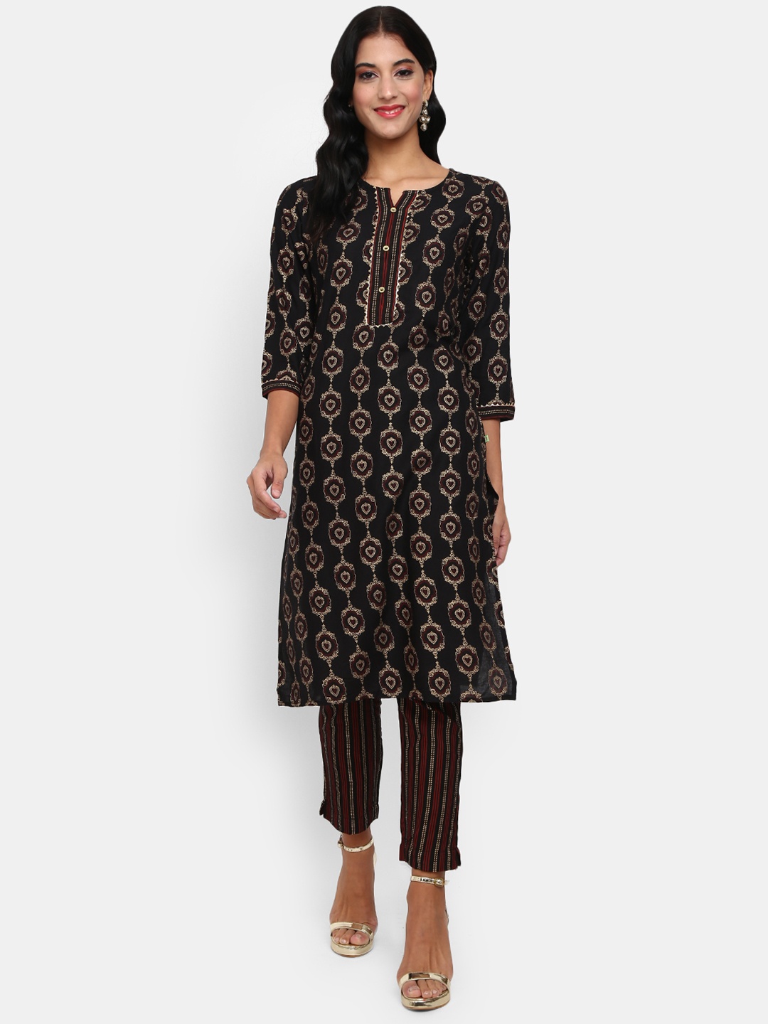 

V-Mart Women Black Ethnic Motifs Printed Kurta with Trouser Set