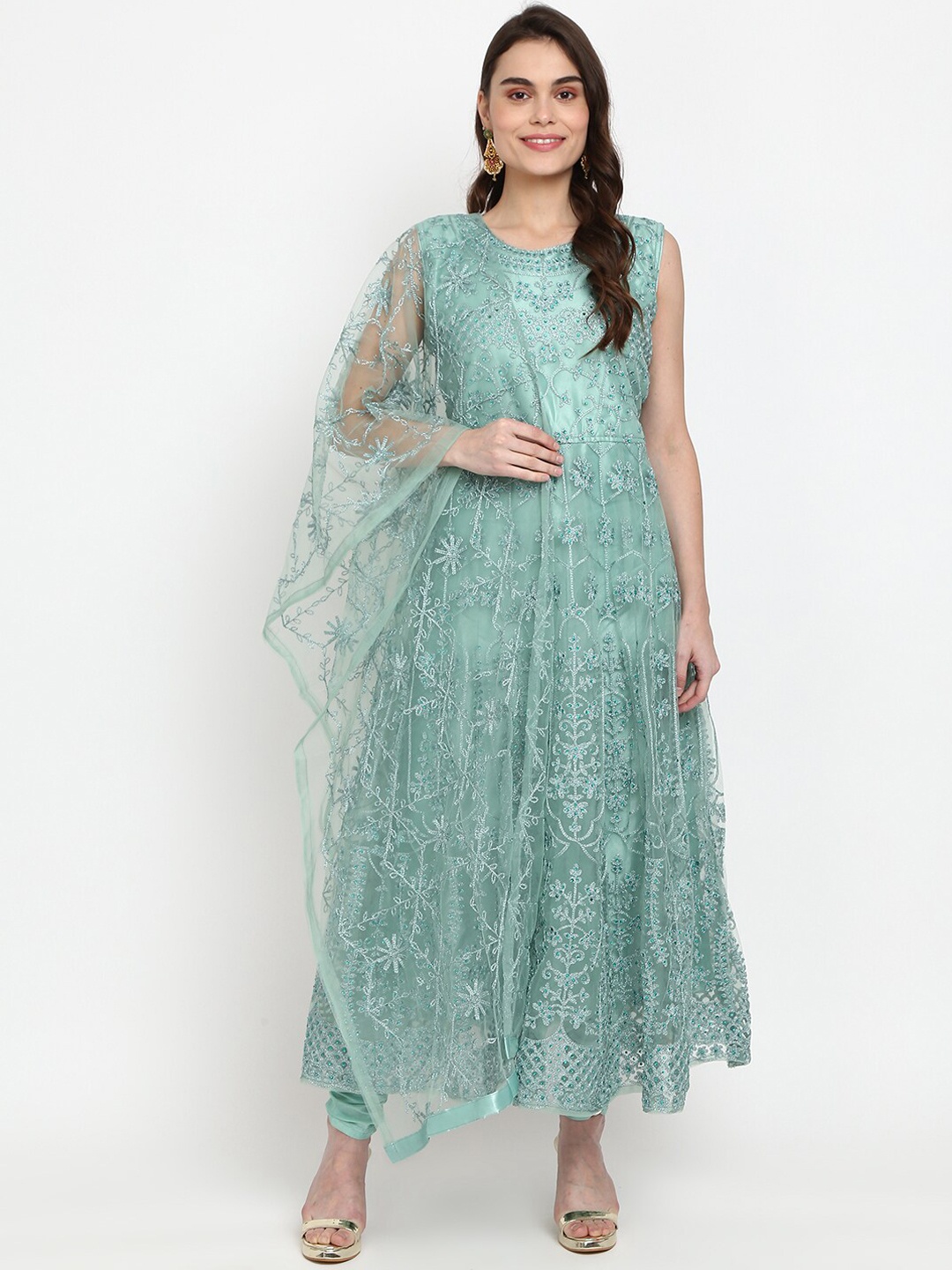 

V-Mart Women Green Ethnic Motifs Embroidered Beads and Stones Kurta with Churidar
