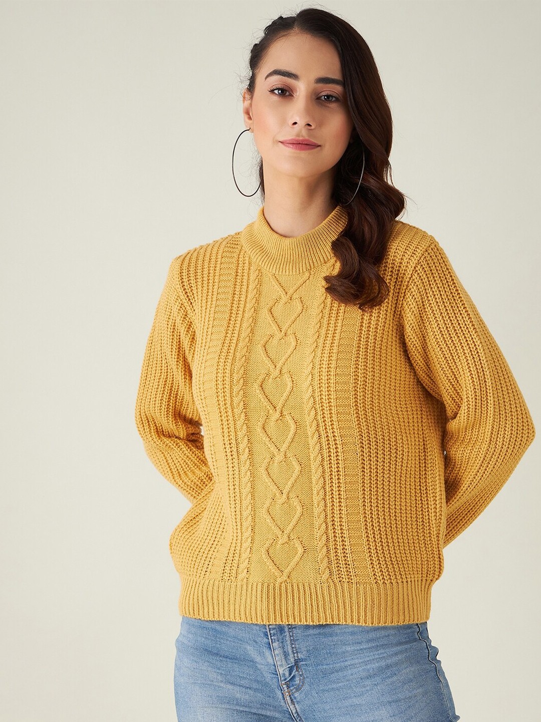 

Modeve Women Mustard Yellow Cable Knit Acrylic Pullover