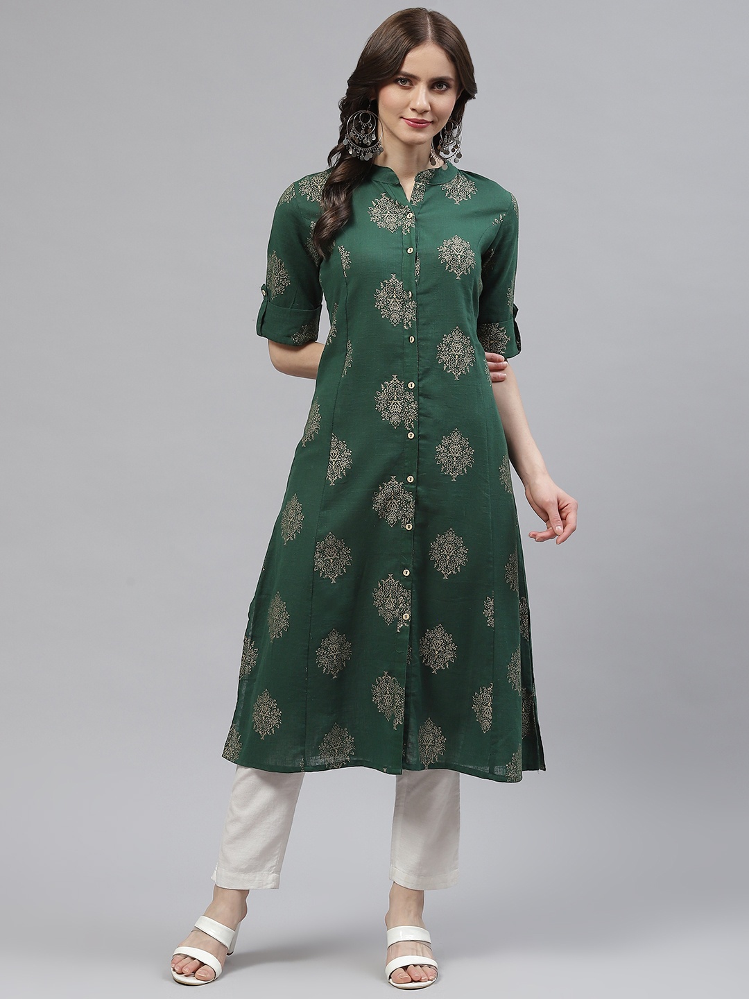 

kipek Women Green A-Line Ethnic Motifs Printed Kurta