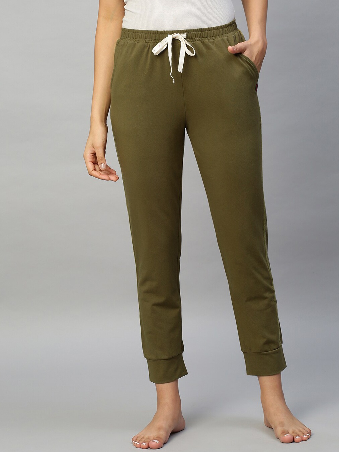 

Chemistry Women Solid Mid-Rise Joggers Lounge Pants, Olive