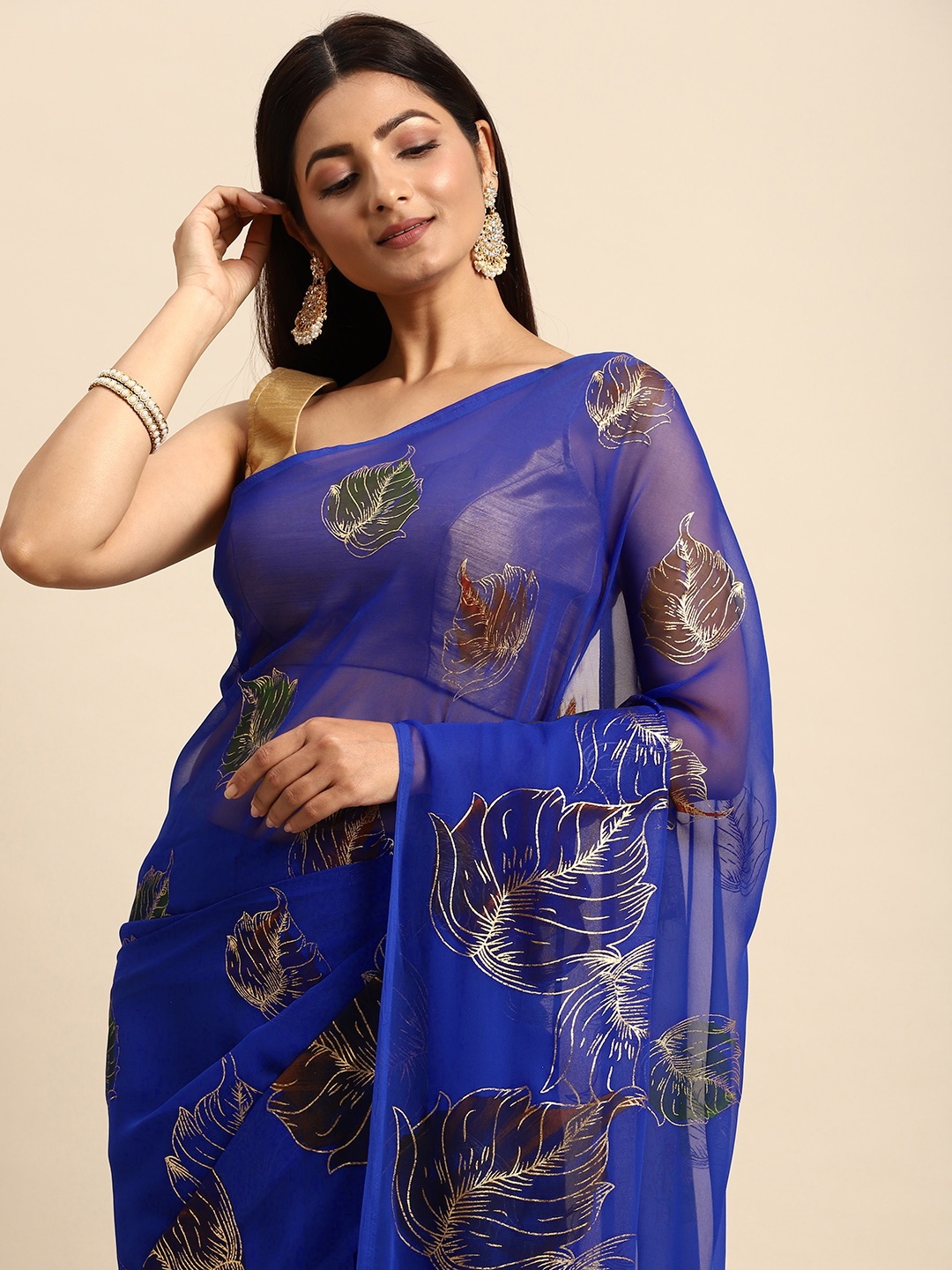 

Rani Saahiba Blue Floral Zari Saree