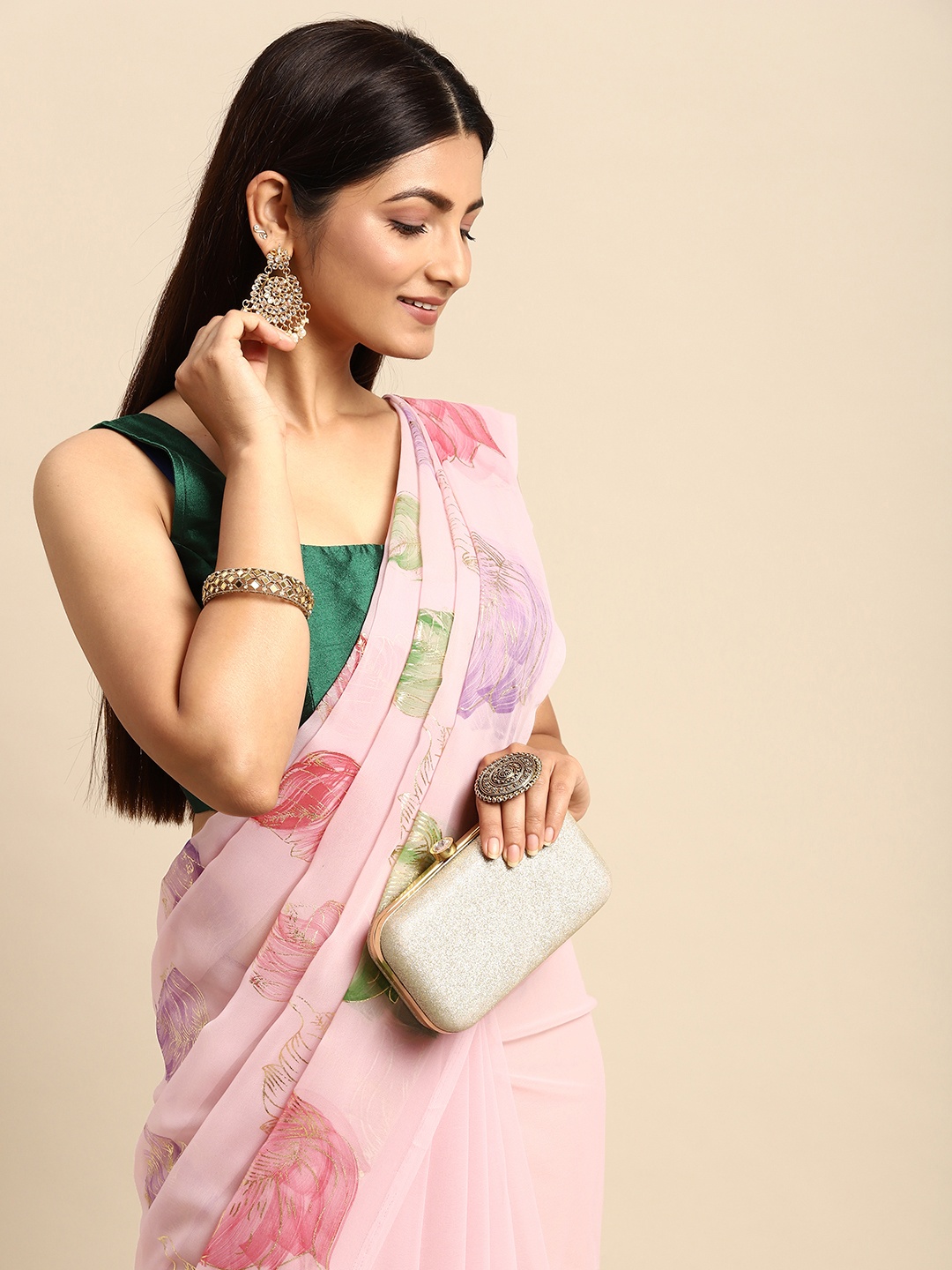 

Rani Saahiba Pink Floral Saree