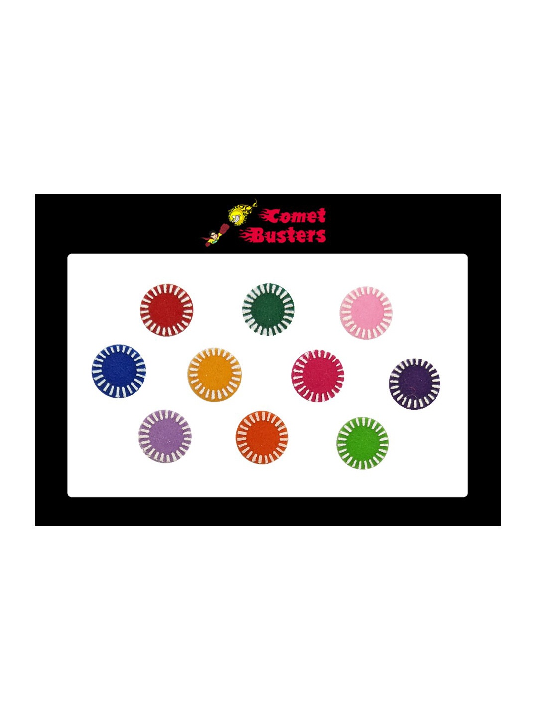 

Comet Busters 10 Pcs Reusable Designer Round Bindis - Multicoloured, Multi
