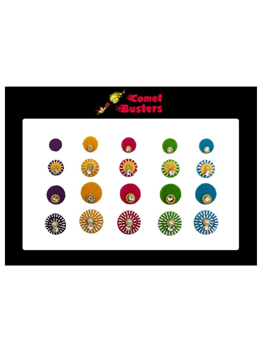 

Comet Busters 20 Pcs Embellished Reusable Designer Bindis - Multicoloured, Multi