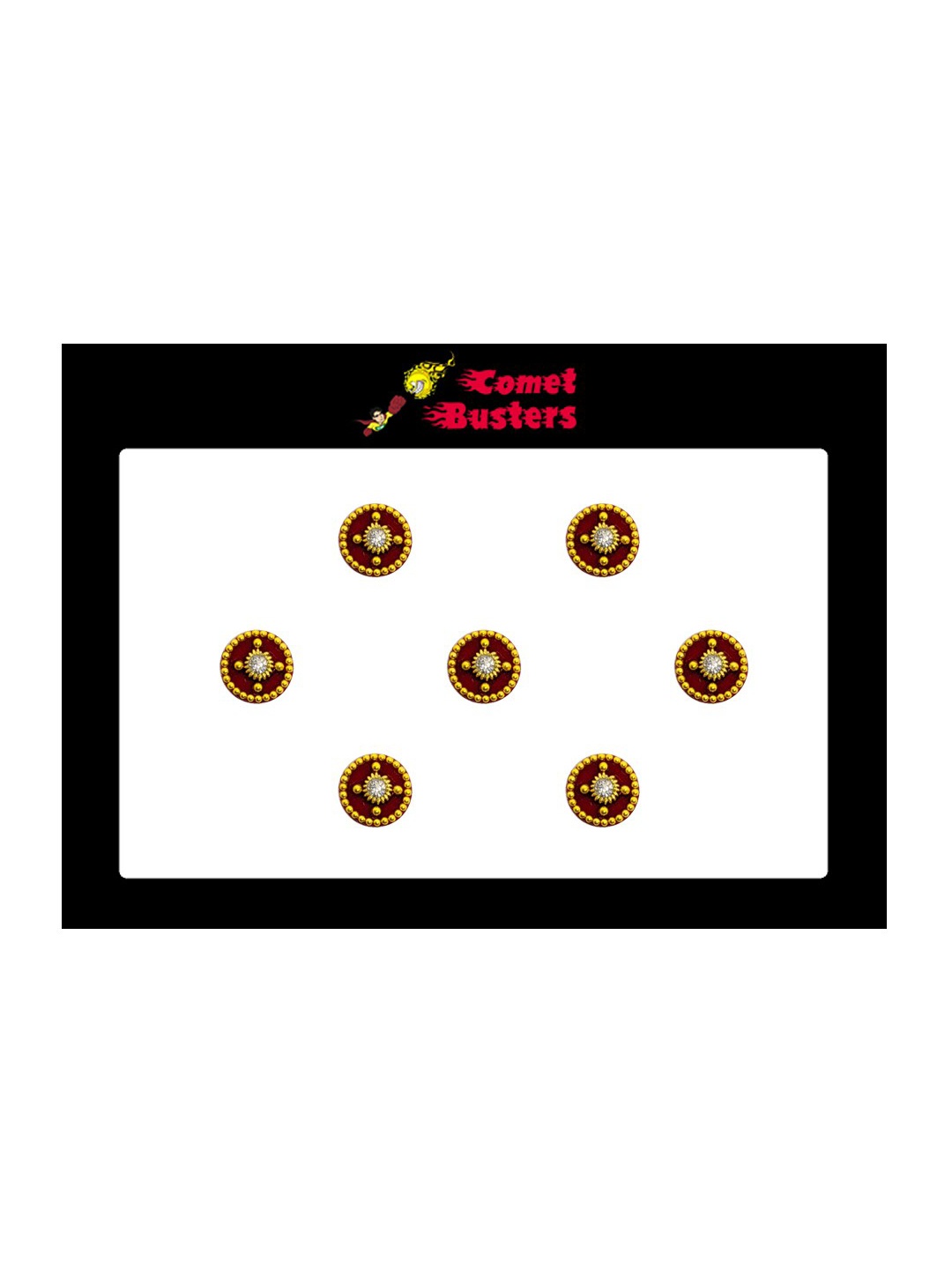 

Comet Busters 7 Pcs Embellished Reusable Designer Bindis - Maroon & Gold-Toned