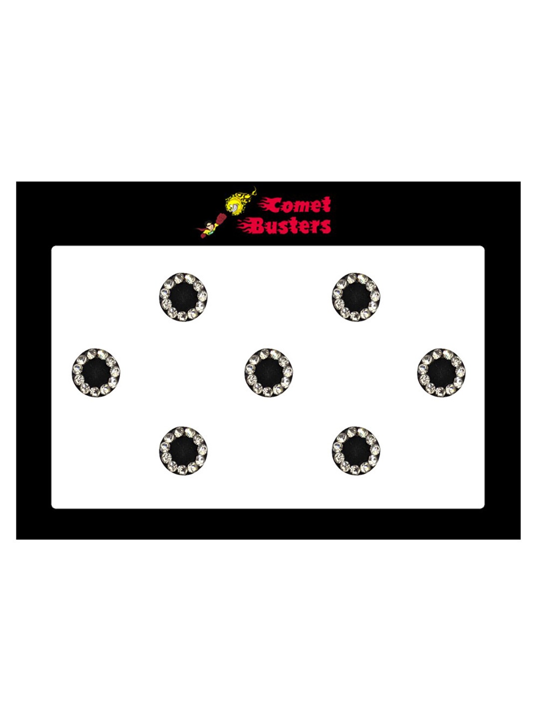 

Comet Busters 7 Pcs Embellished Reusable Designer Round Bindis - Black