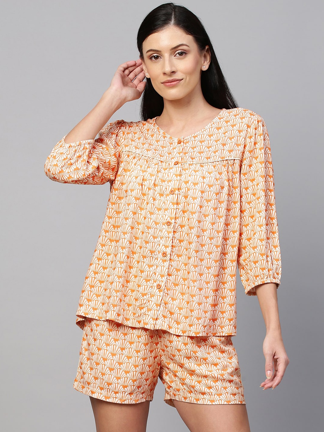 

Chemistry Women Coral & White Printed Night suit