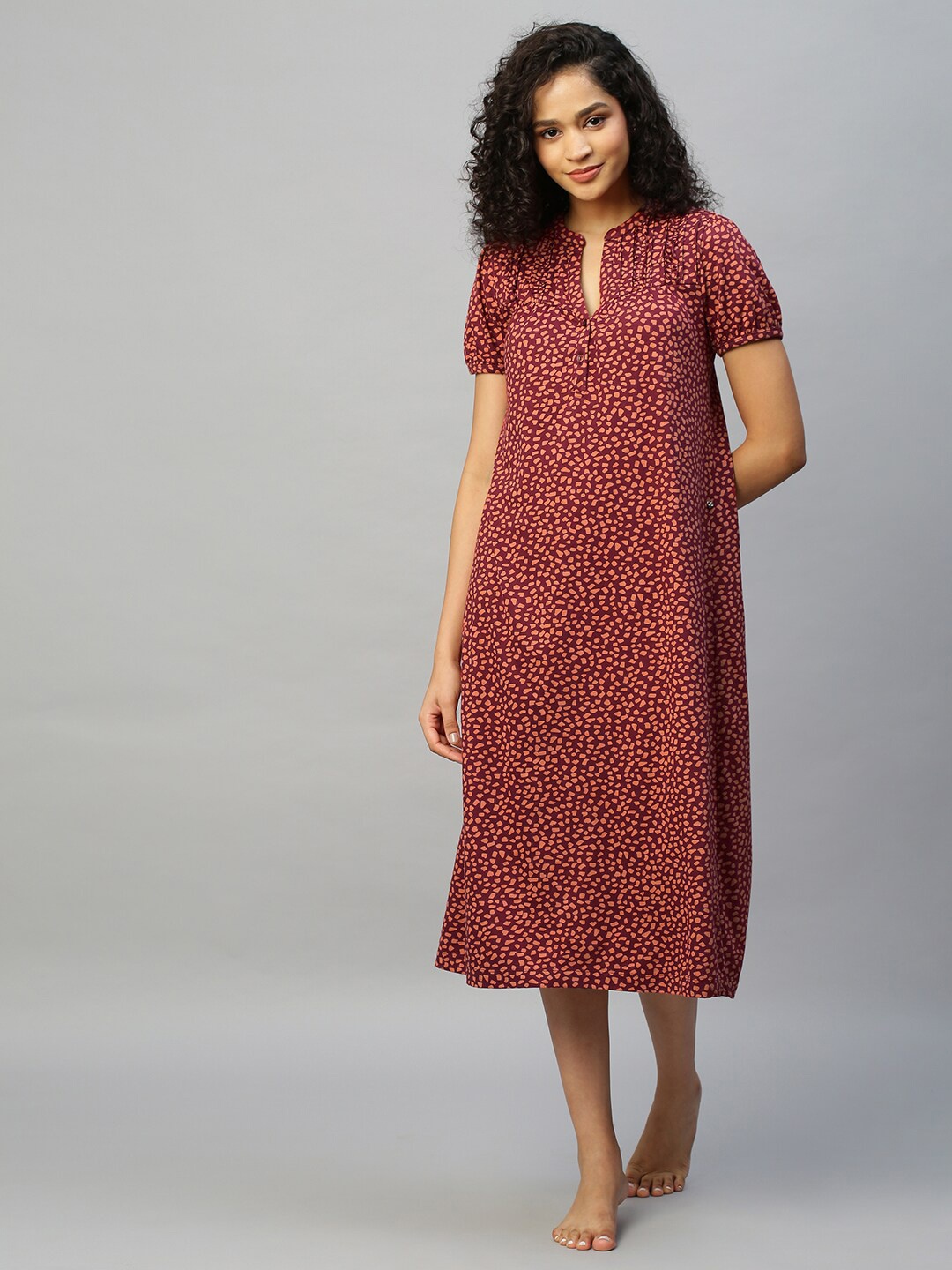 

Chemistry Women Burgundy Printed Pure Cotton Nightdress