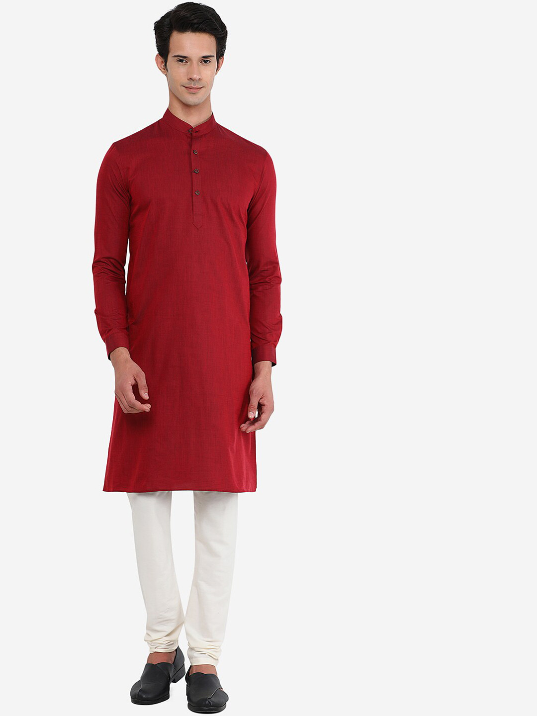

Modi Kurta Men Maroon Solid Straight Cotton Kurtas