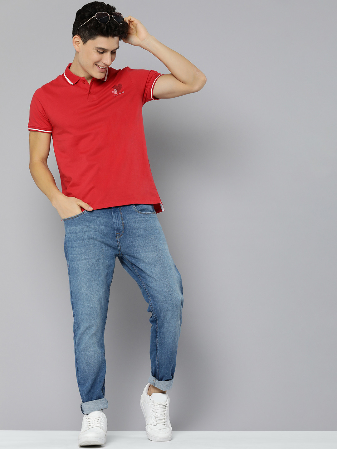 

Mast & Harbour Men Pure Cotton Polo Collar T-shirt, Red