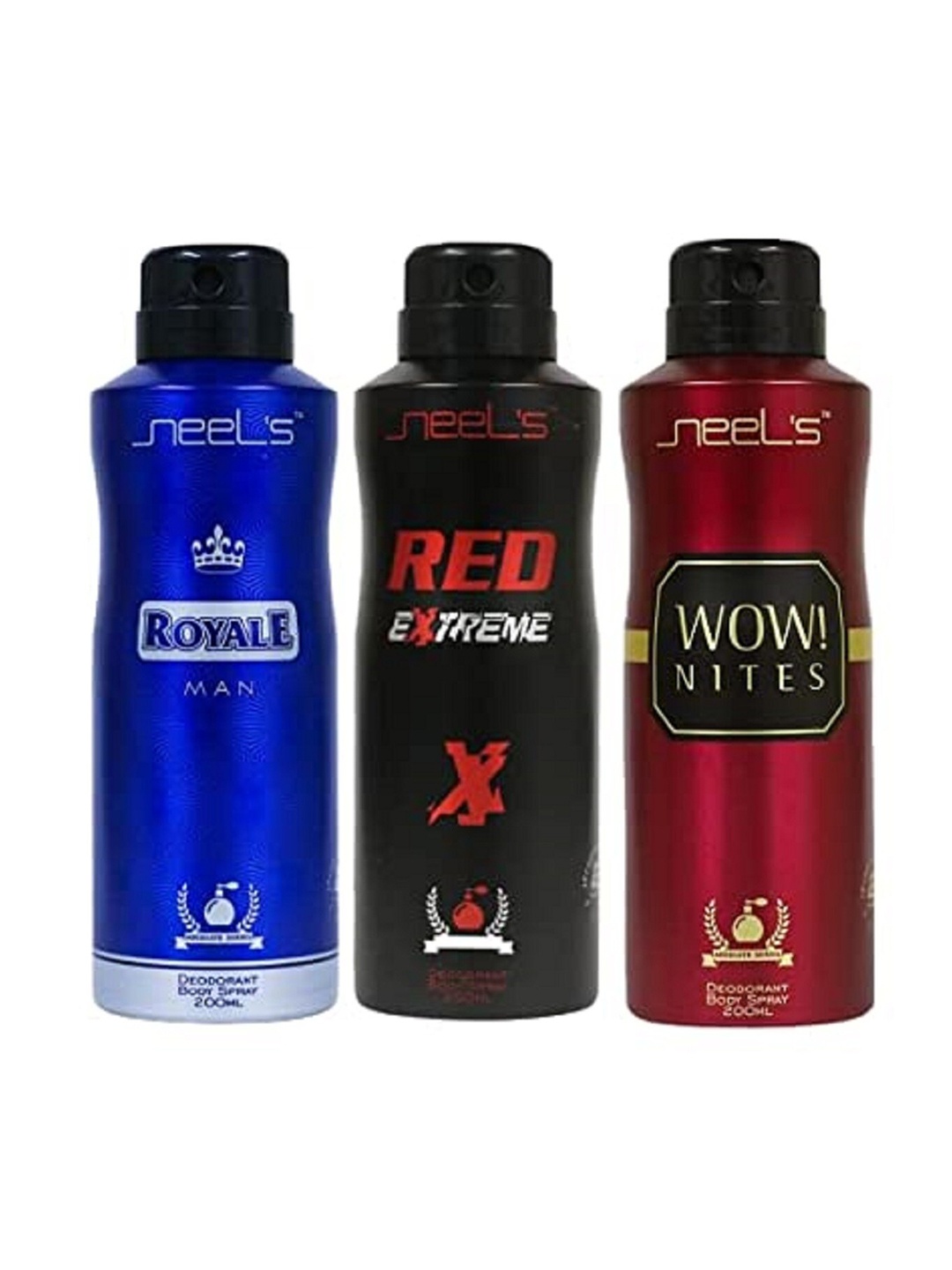 

Neels Set of Royale Man + Red Extreme + Wow Nites Deodorant Body Spray - 200 ml Each, Blue